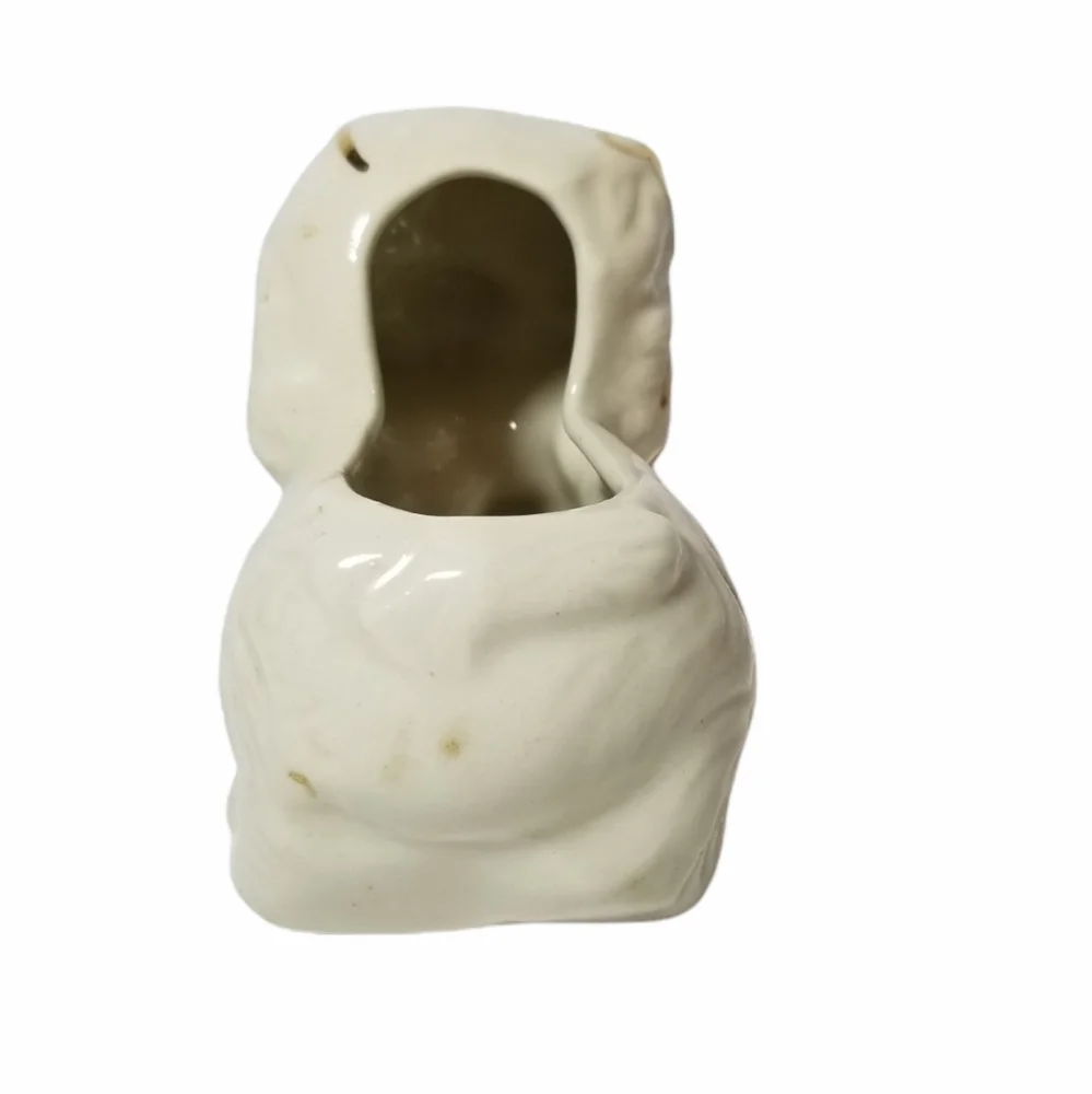 Vintage White ceramic puppy planter gold trim